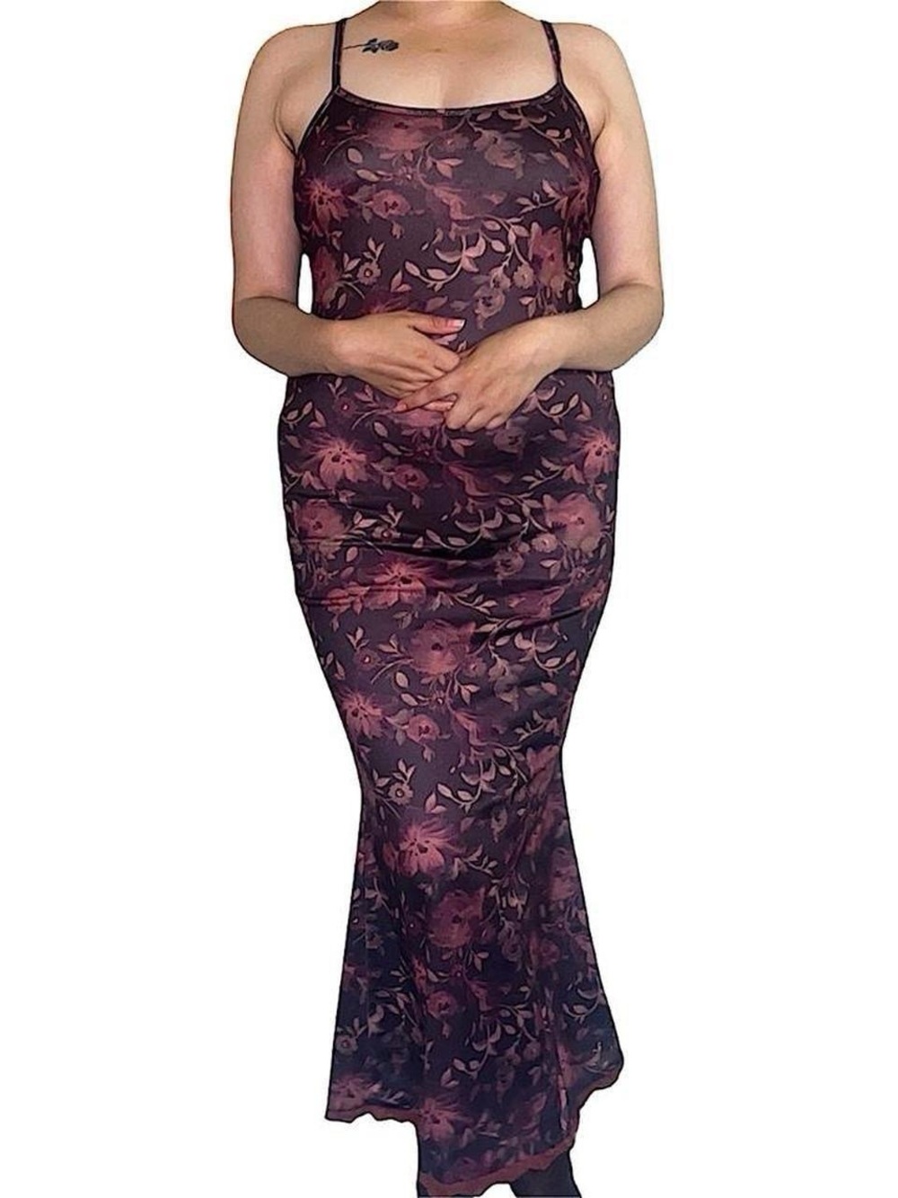romwe Brown floral slip dress
